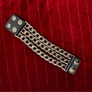 King Star black leather and silver tone Chain bracelet.